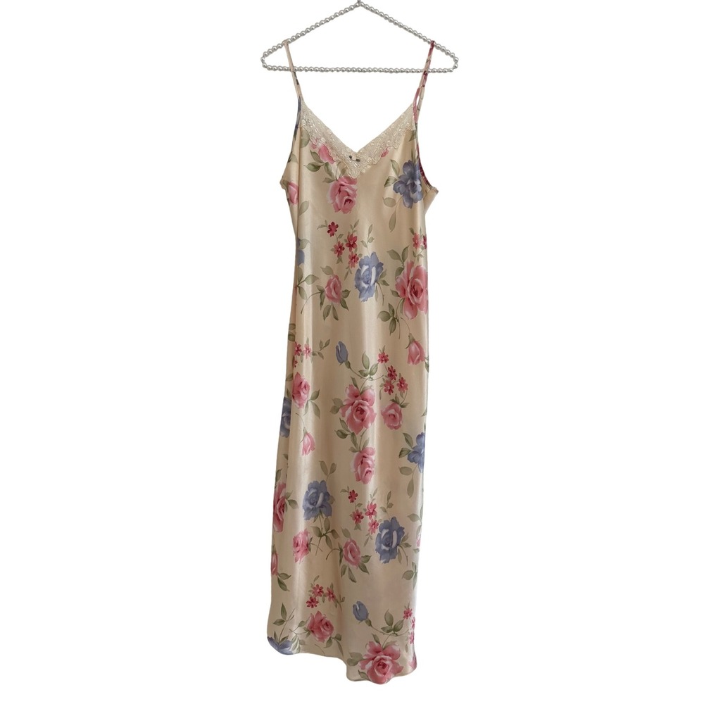 Vintage 90s Inner Most Floral Satin Maxi Slip Dress Medium Coquette Cottagecore
